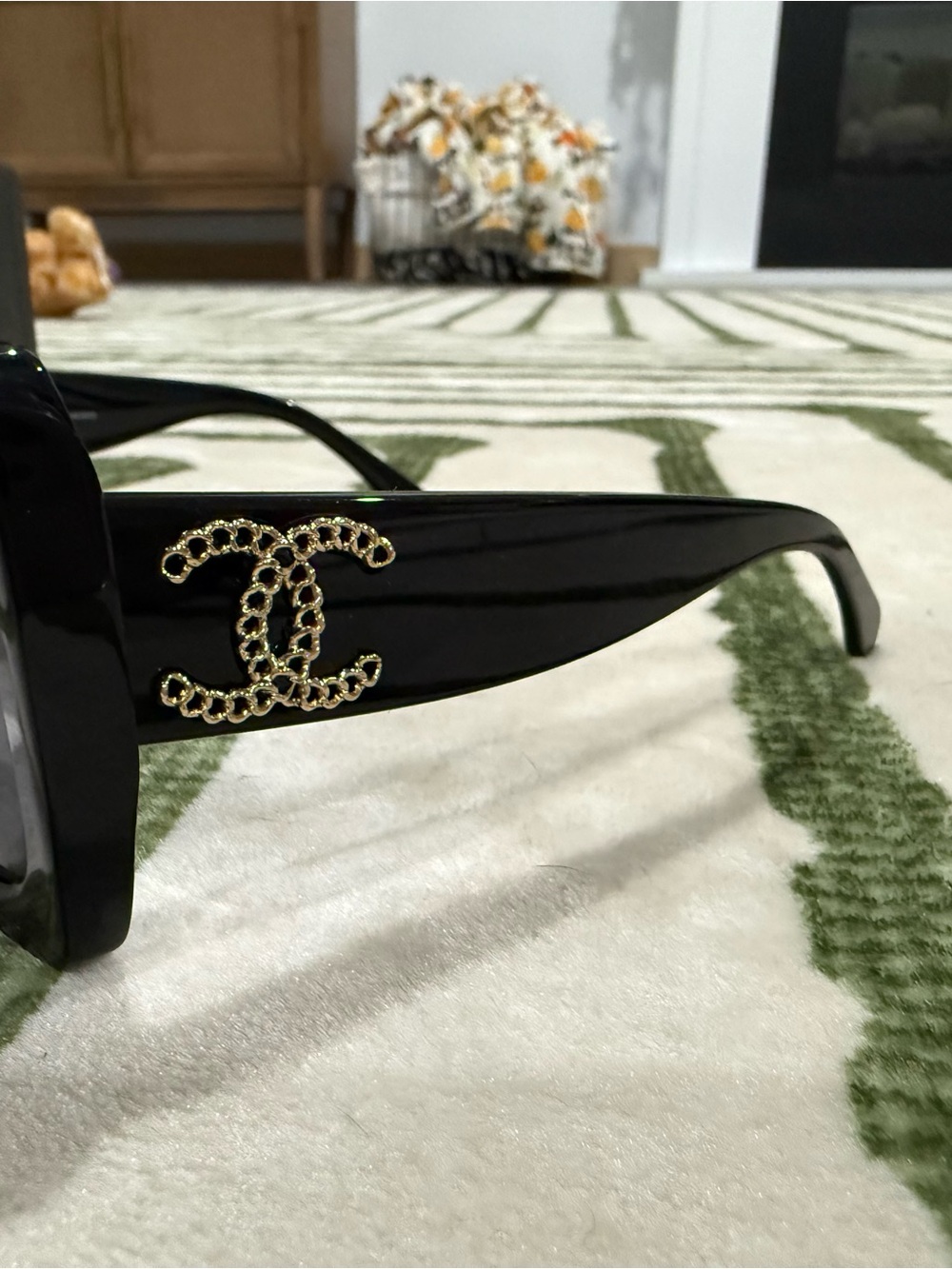 CHANEL Black Sunglasses with Gold CC Chain-Style Logo